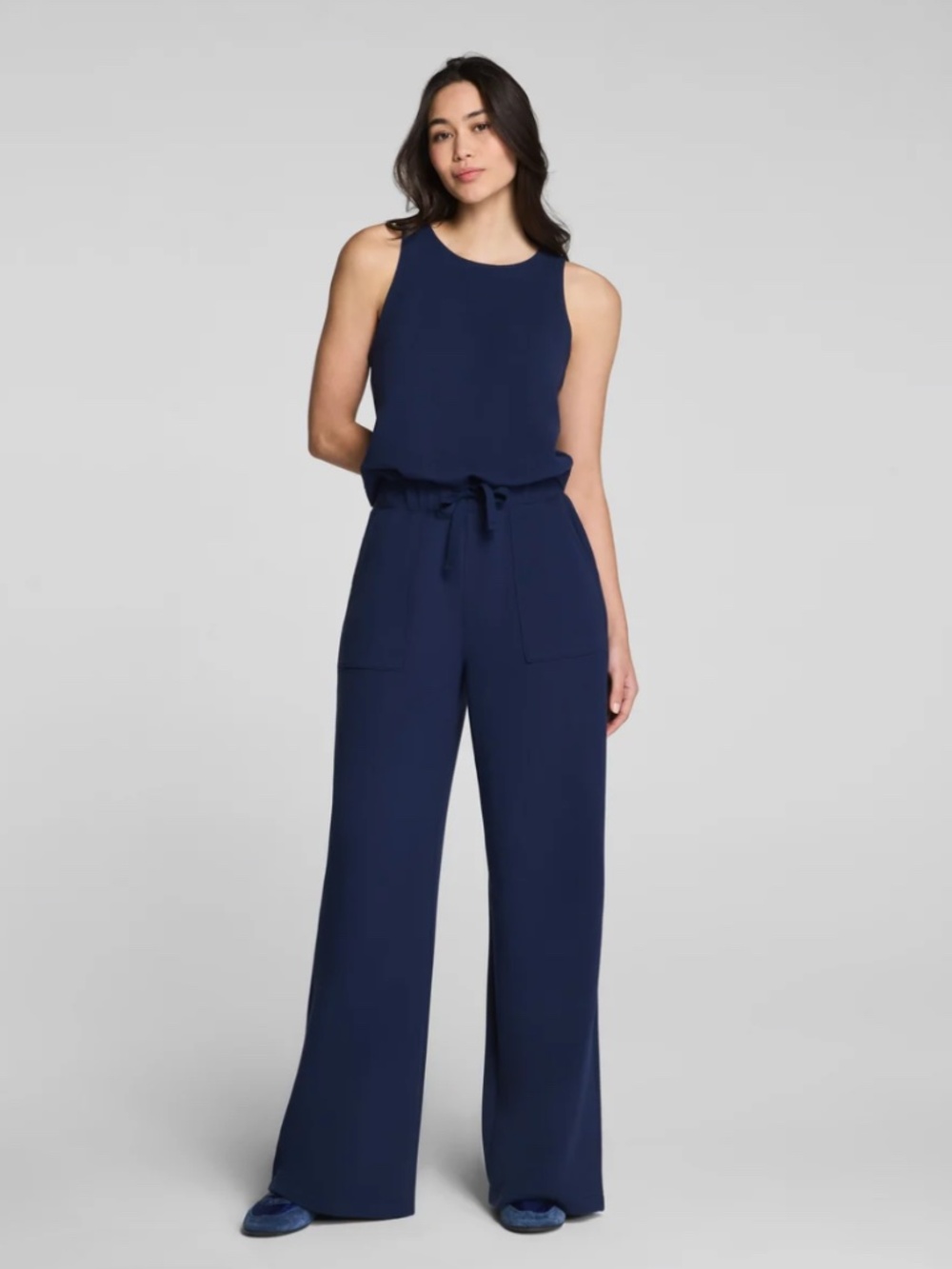 SPANX AirEssentials Sleeveless Wide-Leg Jumpsuit – Medium Petite – Timeless Navy